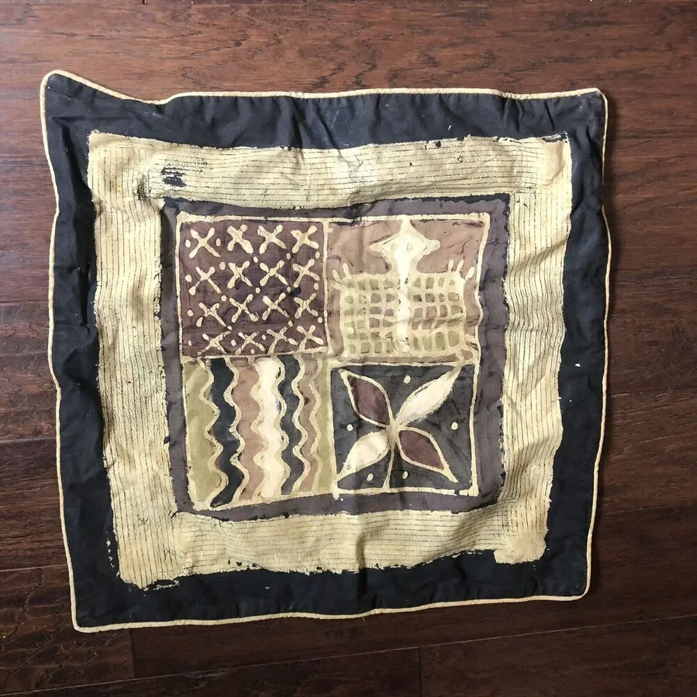 African Sadza Batik Zimbabwe Tribal Design Pillow Cover 21” Square Home Decor